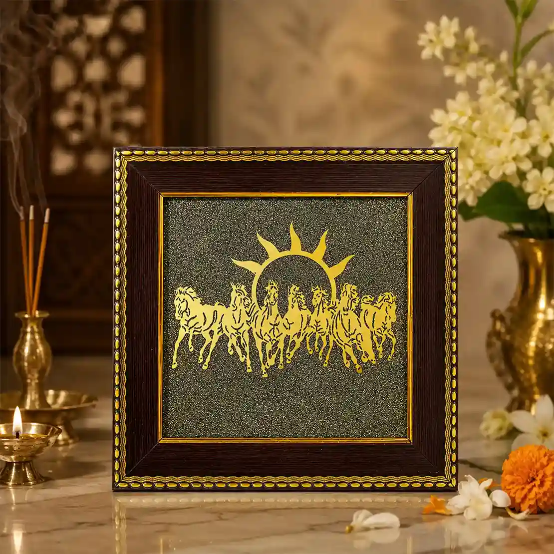7 Horses on Raw Pyrite Frame 
